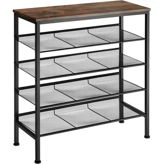 TecTake Zapatero estilo industrial y 4 estantes 75,5x30,5x85,5cm madera oscura