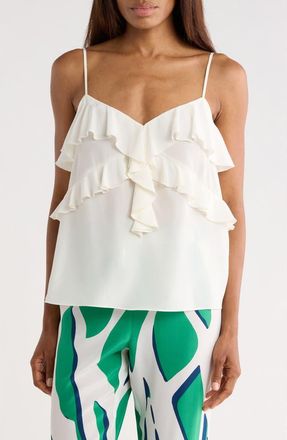 Diane Von F&uuml;rstenberg Eleni Ruffle Silk Crop Camisole in Ivory at Nordstrom Rack, Size Xx-Small