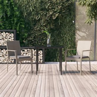 vidaXL Set Comedor Jard&iacute;n 3 Pzas Y Cojines Rat&aacute;n Sint&eacute;tico Negro Gris Vidaxl