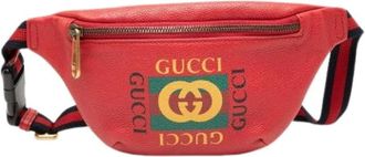 Gucci Pre-owned Printed Leather Belt Bag - Dames - Vintage Heuptassen - Rood - ONE Size - Leer - Vintage