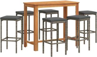 vidaXL Mesa Y Taburetes De Jard&iacute;n 7 Pzas Madera Acacia Rat&aacute;n Pe Gris Vidaxl