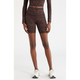 Lord & Taylor Cloud Leopard Print Bike Shorts in Caribou Leopard at Nordstrom, Size X-Large