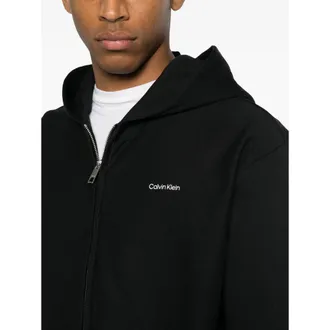 Calvin Klein Embroidered Logo Cotton Hoodie - Black