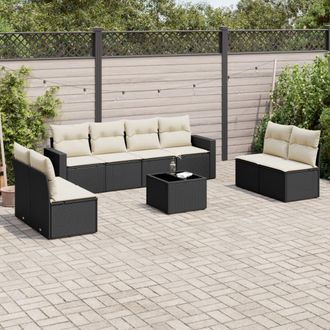 vidaXL Set De Sof&aacute;s De Jard&iacute;n 8 Piezas Y Cojines Rat&aacute;n Sint&eacute;tico Negro Vidaxl