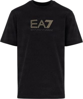 Emporio Armani T-shirt met geborduurd logo - Heren - Tops - Zwart - Maat: M Viscose