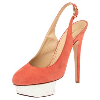 Charlotte Olympia Coral Suede Dolly Slingback Platform Pumps