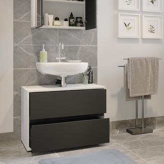 Vicco Mueble Bajo Lavabo Maltin, Blanco/antracita, 80.2 X 58.2 Cm Con Dos Grandes Cajones