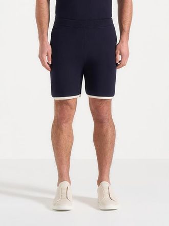 Mani&egrave;re De Voir Regis Contrast Detail Knit Shorts in Navy at Nordstrom, Size X-Large