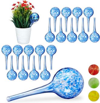Relaxdays Set De 20 Globos De Riego, Sistema De Riego Para Plantas, Vacaciones, &Oslash; 6cm, Azul, Vidrio