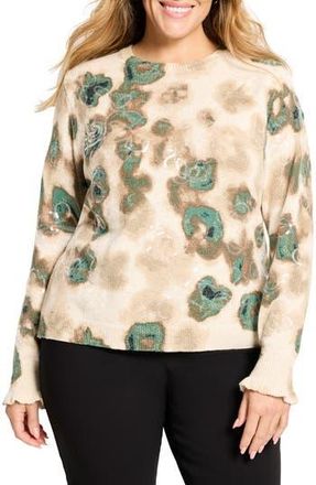 Nic+Zoe Camo Shine Crewneck Cotton Blend Sweater in Neutral Multi at Nordstrom Rack, Size 3 X