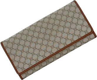 Celine Beige Brown Nylon Leather Long Wallet (Bi-Fold) (Pre-Owned)