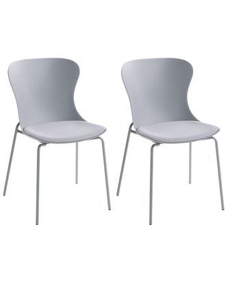Beliani Set Di 2 Sedie Da Pranzo Con Gambe In Metallo, Seduta In Materiale Sintetico Con Cuscino, Impilabili, Grigio, Pitsburg