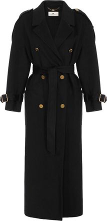 Elisabetta Franchi Double-Breasted Gold-Tone Long Wool Coat