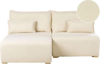 Beliani Sof&aacute; Modular Esquinero De Boucl&eacute; Derecho Con Funci&oacute;n De Cama Y Almacenaje Blanco Crema Nerbo