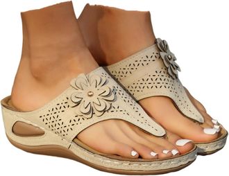 Generic Wedge Flip Flops for Women Summer Wide Fit Flat Sandals with Arch Support Lightweight Anti-Slip Walking Sandals Comfortable Casual Outdoor Non-Slip Be