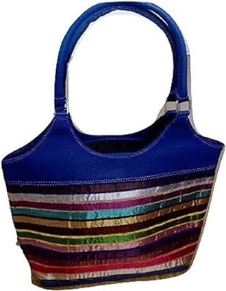 Generic Designer Leather Tote Bags for Women, Shoulder Bag, Striped, Cotton Blend, Large, 20 Liters, Lightweight, Hobo Style (Multi)