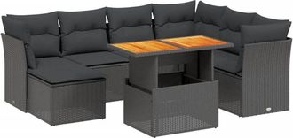 vidaXL Set De Sof&aacute;s De Jard&iacute;n 8 Piezas Y Cojines Rat&aacute;n Sint&eacute;tico Negro Vidaxl