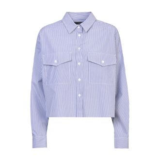 Max Mara Shirts, female, Blue, Size: XS Blue Crop Shirt with Printed Twill Insert