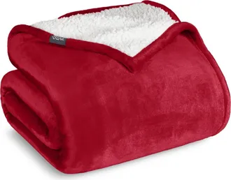 Bare Home Reversible Plush Fleece Throw Blanket in Red at Nordstrom