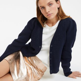 La Redoute Collections Kort vest met V-hals in grof tricot met knoopsluiting