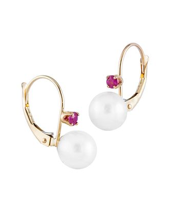 Splendid Pearls 14K 0.10 Ct. Tw. Ruby & 7-7.5Mm Pearl Earrings