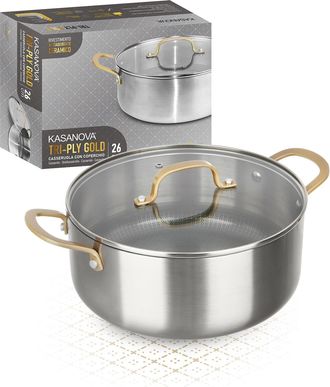 KASANOVA Casseruola 26 cm triplo strato Tri Ply - Gold con coperchio
