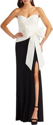 Tadashi Shoji Strapless Stretch Crepe Gown in White/Black at Nordstrom, Size 16