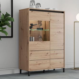 Dmora Armario Vignate, Aparador 4 Estantes, 6 Compartimentos, 2 Puertas, 93x40x135h Cm Roble Marr&oacute;n Nudos