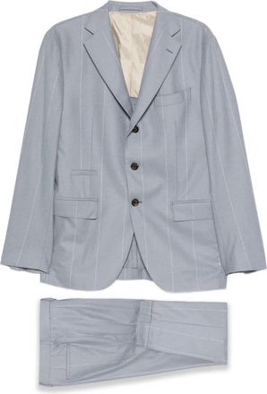 Eleventy Pak met krijtstreep en enkele rij knopen - Blauw