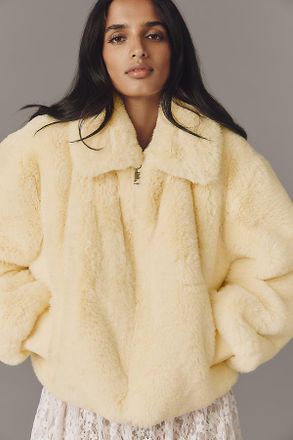 Maeve Crop Faux Fur Coat Jacket