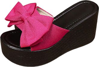 Generic Womens Mules with Heel, Pumps, Womens Elegant Wedge Sandals with Bows, Slippers, Slides, Non-Slip Slippers, High Heels, Platform Sandals, Open Toe Sum