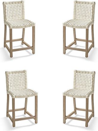 Frontgate Isola 4-pc. Counter Stool in Weathered Teak & Washed White Wicker - Frontgate