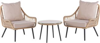 Beliani Beliani - Conjunto De Balc&oacute;n Mesa De Centro Rat&aacute;n Sint&eacute;tico Patas De Metal 2 Sillas Cojines Beige Boho Laureto