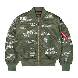 Alpha Industries Militaire Stijl Bomberjack met Unieke Grafische Elementen - Heren - Bomber jackets - Groen - L - Nylon - Jassen
