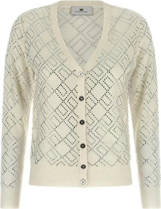 Elisabetta Franchi Wollen vest met kristallen - Dames - Vesten - Wit - M - Wol - Truien & Vesten