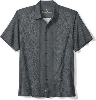 Tommy Bahama Maui Border Silk Short Sleeve Button-Up Shirt in Turbulence at Nordstrom, Size Xxx-Large