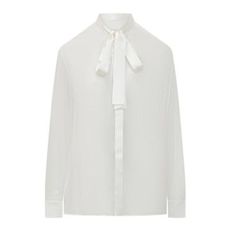 Dolce & Gabbana Shirts, female, White, Size: M Silk Blouse with Decorative Neck Tie