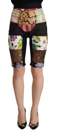 Dolce & Gabbana Womens Floral Print Patchwork Shorts - Black