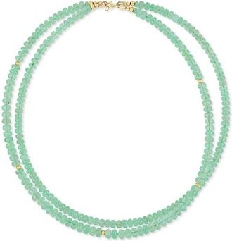 Bony Levy 14K Gold Iris Emerald Beaded Tennis Necklace in Green at Nordstrom, Size 18