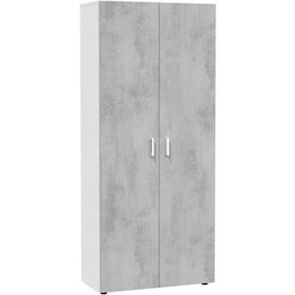 Dmora Armadio multiuso 2 ante Ashkita, Mobile ausiliario 3 ripiani, Guardaroba porta scope, 80x37h182 cm, Cemento e Bianco