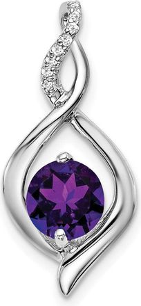 Diamond2Deal 14k White Gold 6.5mm Round Amethyst and Diamond Fancy Pendant