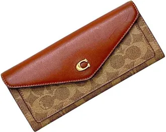 Coach Signature Beige Brown Signature Line Long Wallet (Bi-Fold) (Pre-Owned)