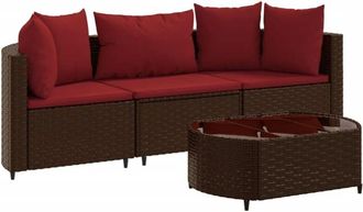 vidaXL Set De Sof&aacute;s De Jard&iacute;n 4 Pzas Y Cojines Rat&aacute;n Sint&eacute;tico Marr&oacute;n Vidaxl