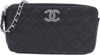 Chanel Black Grained Calfskin Chain/Shoulder Wallet (Pre-Owned)