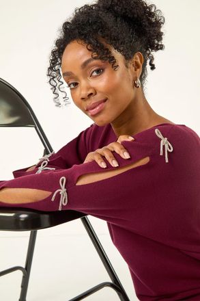 Roman Bow Trim Sleeve Knit Jumper