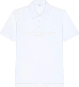 Givenchy Polo van katoen en zijde met Paris jacquard - Heren - Polos - Wit - L - Katoen - Tops