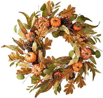 Glitzhome Handmade Fall Pumpkin Leaf Floral Wreath