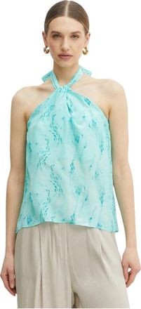 Fracomina Halterneck Bladprint Top - Dames - Tops zonder mouwen - Blauw - XS - Tops
