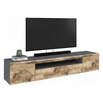Dmora Dmora - Mueble De Televisi&oacute;n Dmarso, Aparador Bajo Para Sal&oacute;n Con 3 Puertas, Base Soporte Tv, 100% Made In Italy, Cm 200x40h37, Pizarra Y Arce