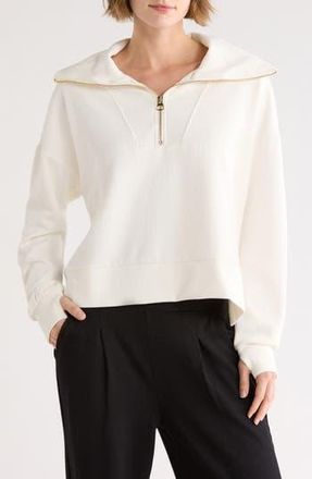NYDJ Ribbed Scuba Half Zip Sweatshirt in White Dove at Nordstrom Rack, Size X-Small